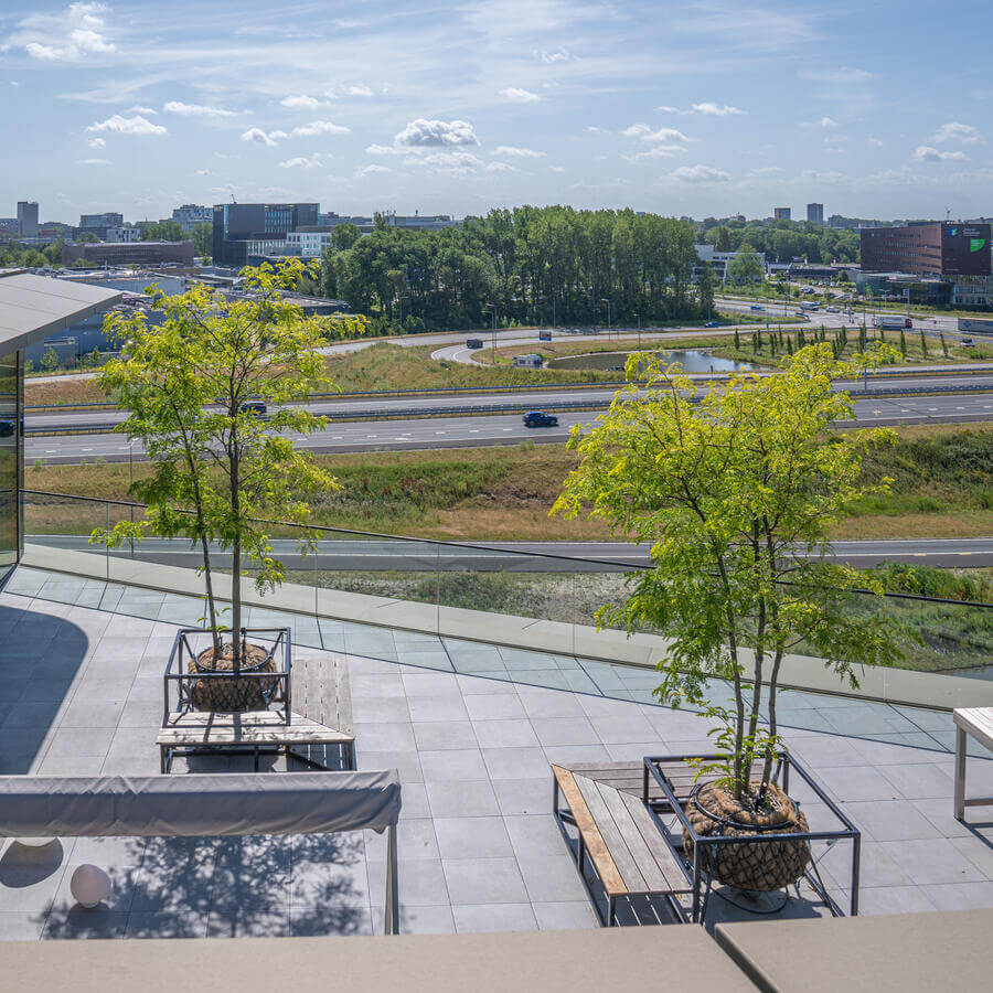 THE FINCH, OEGSTGEEST: Majestic trees decorating the balconies of this brand new office building